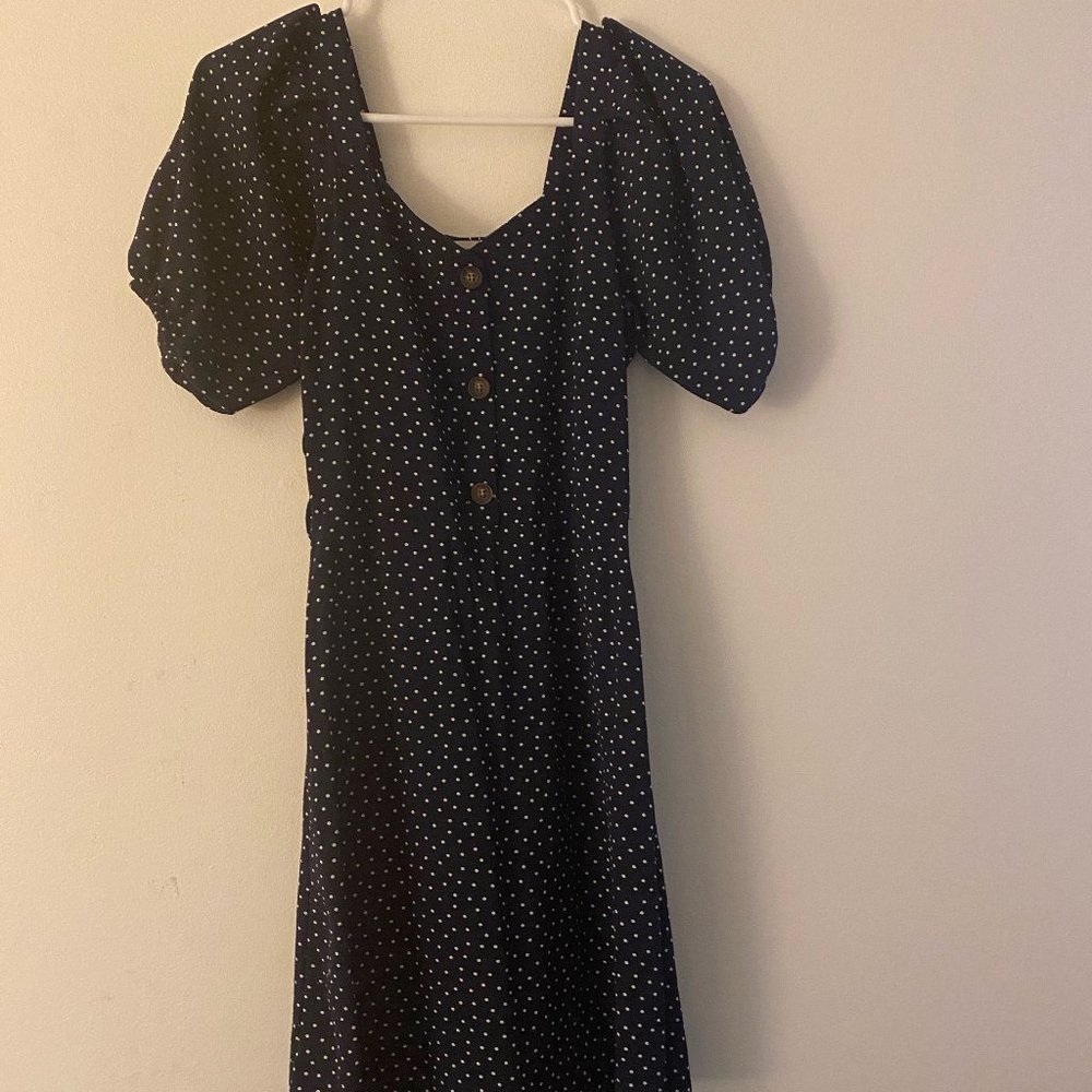 Navy Blue and White Polka dot Dress
